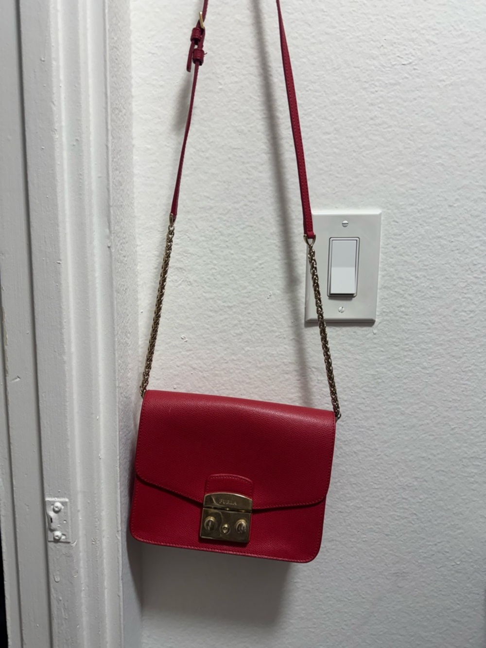 Furla Red Leather Crossbody with Gold-Tone Lock